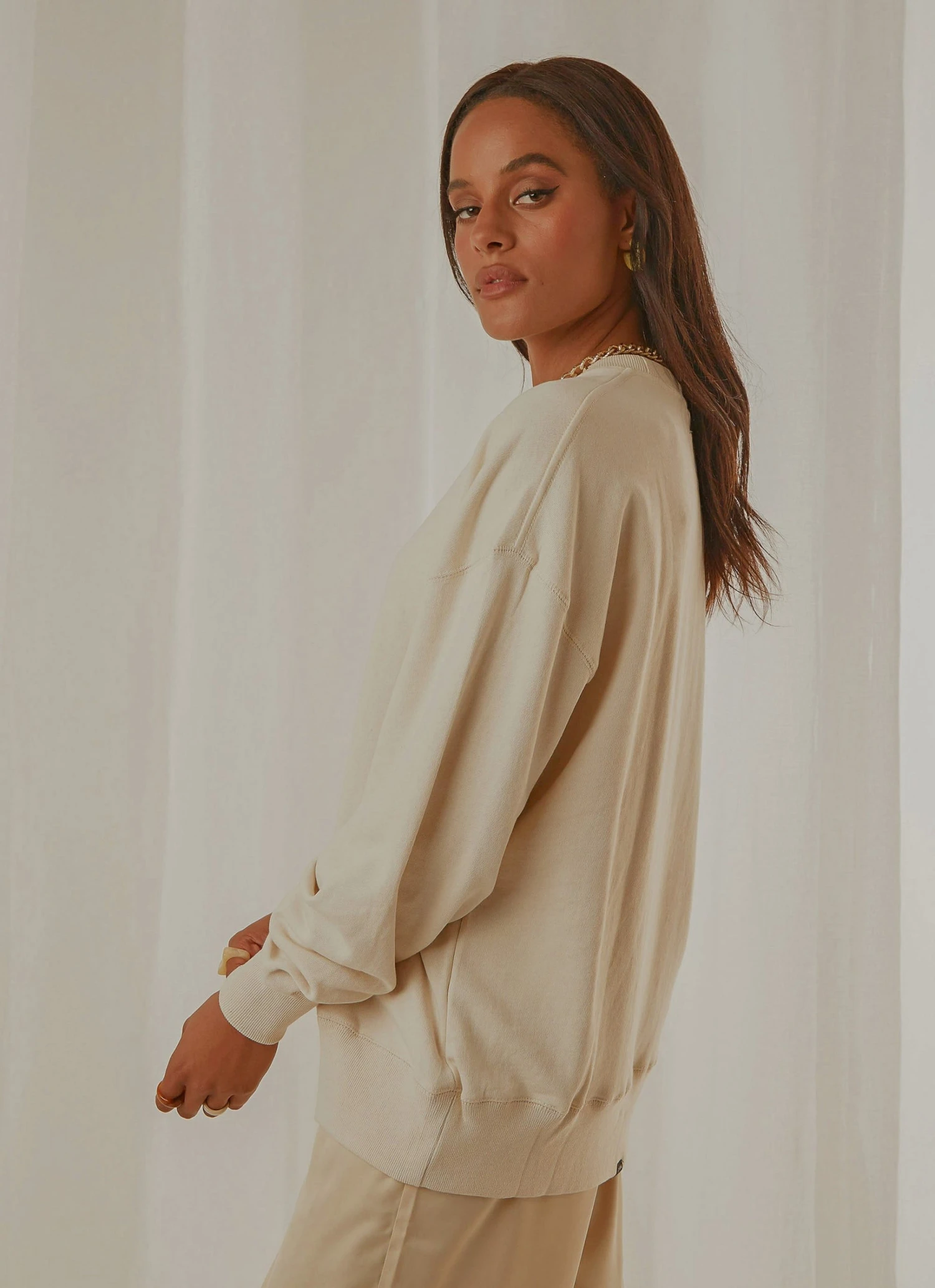 Tonal Stacked Thrills Company Slouch Fit Crew - Unbleached 4 Tonal Stacked Thrills Company Slouch Fit Crew - Unbleached