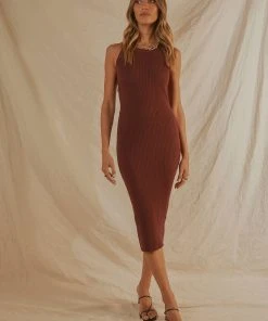 Peppermayo On Replay Knit Midi Dress - Choc Brown New & Most Loved
