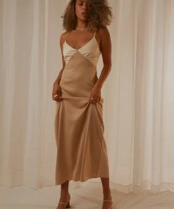 Peppermayo Exclusive New & Most Loved Kamala Contrast Maxi Dress - Champagne And Ivory