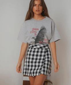 Afends Gingham Twill Wrap Skirt - Black/ White New & Most Loved