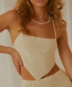 Peppermayo Exclusive New & Most Loved Cancun Crochet Halter Top - Coconut