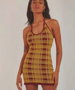 Peppermayo California Cool Knit Mini Dress - Yellow Brown