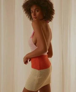 Peppermayo Exclusive New & Most Loved Last Sunset Hour Crochet Mini Dress - Pink Orange Splice