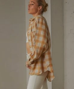 Peppermayo Know No Better Shirt - Beige Plaid New & Most Loved