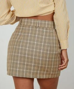 4th & Reckless New Bottoms Chance Skirt - Beige Check