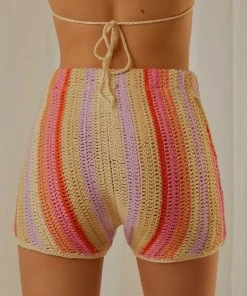 Peppermayo Exclusive New & Most Loved Sunburst Crochet Shorts - Pink Stripe - Pre-Order
