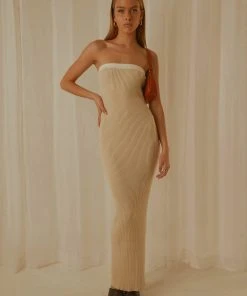 Peppermayo Exclusive Hazey Knit Midi Dress - Beige New & Most Loved