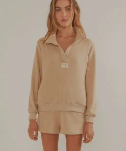 Vacancy Supply New & Most Loved Drift Collared Waffle Jumper - Beige