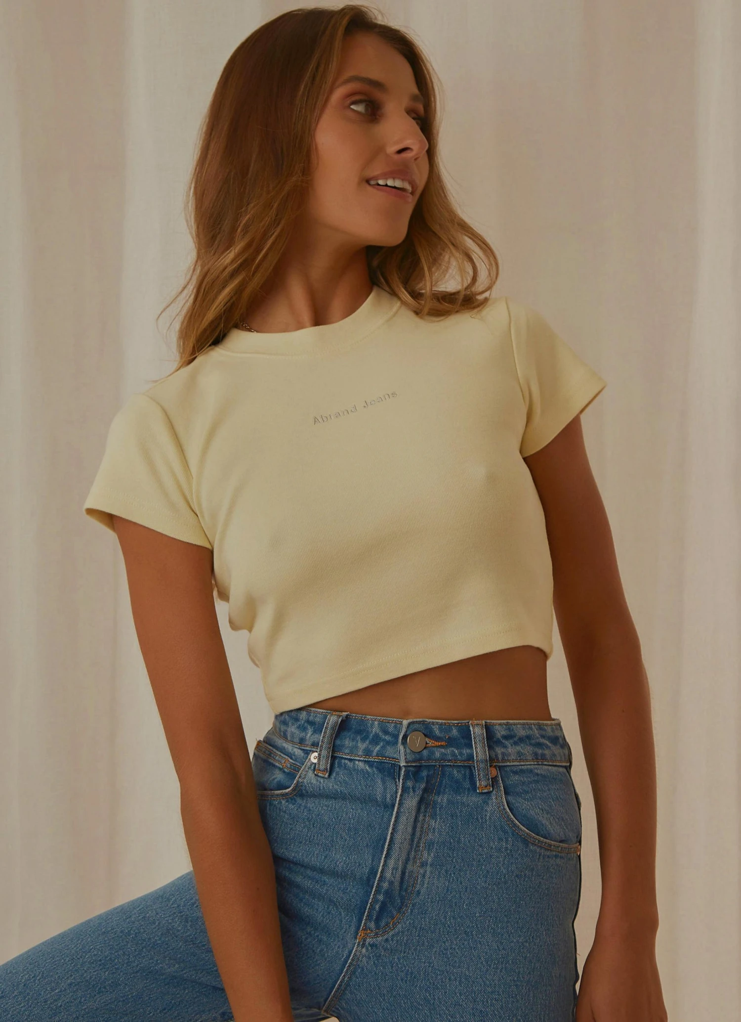 Abrand A 90s Crop Tee - Butter 1 Abrand A 90s Crop Tee - Butter