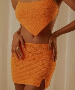 Peppermayo Exclusive Island Sun Crochet Mini Skirt - Tangerine