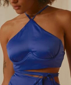 Peppermayo Exclusive Driving Force Crop Top - Cobalt New & Most Loved