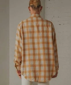 Peppermayo Know No Better Shirt - Beige Plaid New & Most Loved