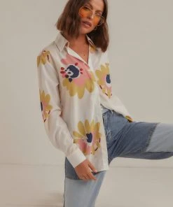 Peppermayo Just For Paris Floral Shirt - White Floral New Tops