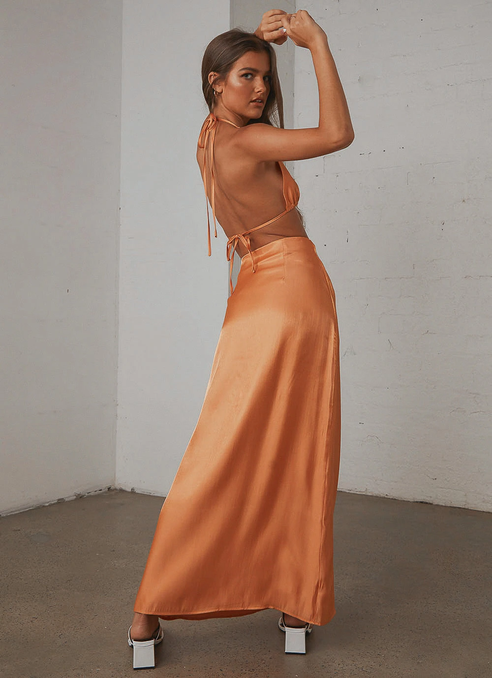 Peppermayo Exclusive Long Nights Midi Skirt - Orange Shimmer New & Most Loved 5 Peppermayo Exclusive Long Nights Midi Skirt - Orange Shimmer New & Most Loved