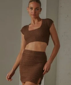 Peppermayo Exclusive Summer Style Crochet Skirt - Choc Brown