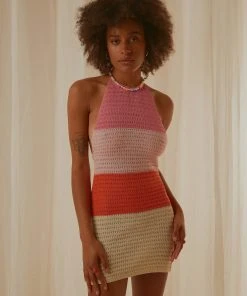Peppermayo Exclusive New & Most Loved Last Sunset Hour Crochet Mini Dress - Pink Orange Splice