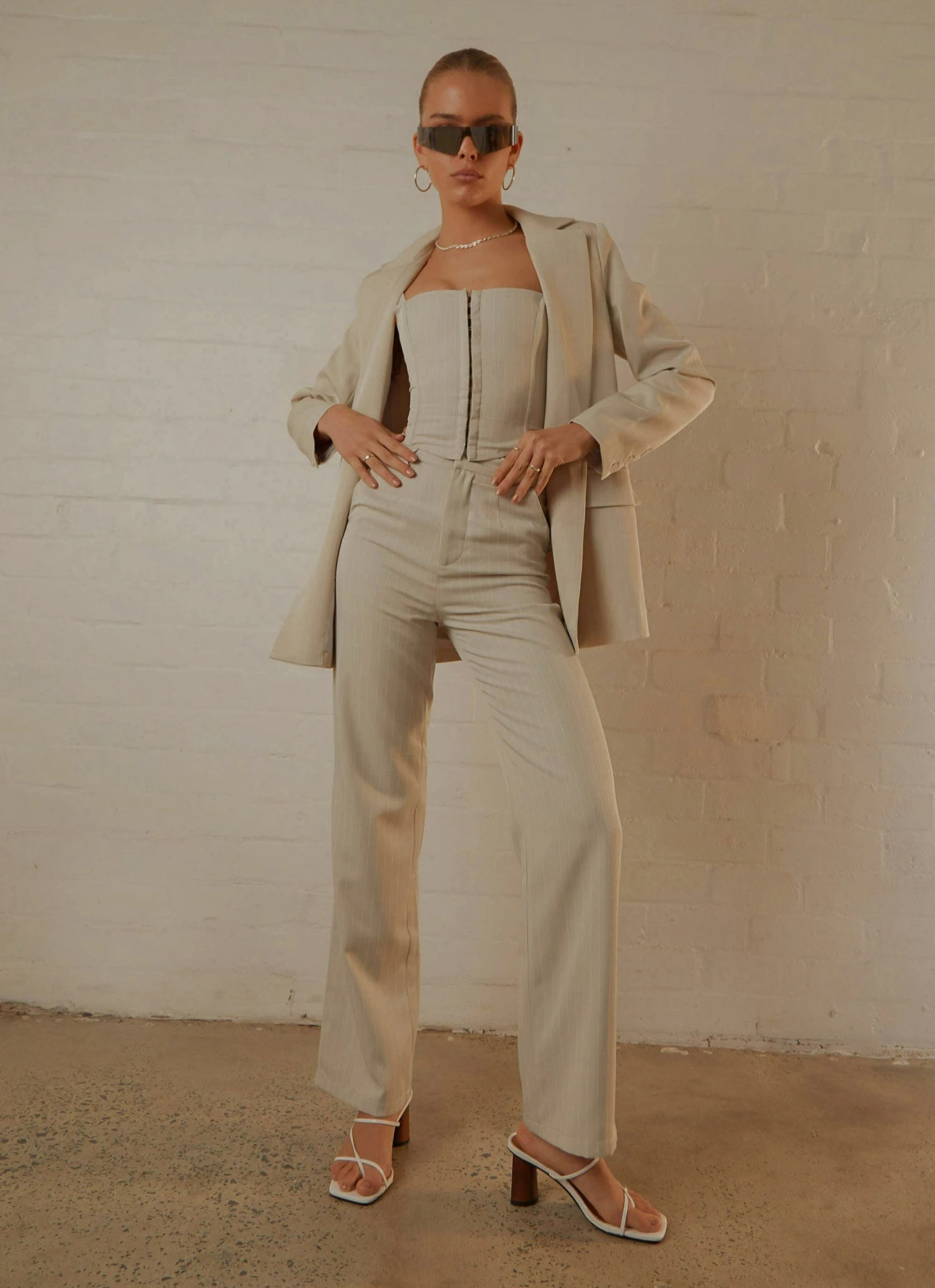 Peppermayo Exclusive Mia Suit Pants - Stone Pinstripe 1 Peppermayo Exclusive Mia Suit Pants - Stone Pinstripe