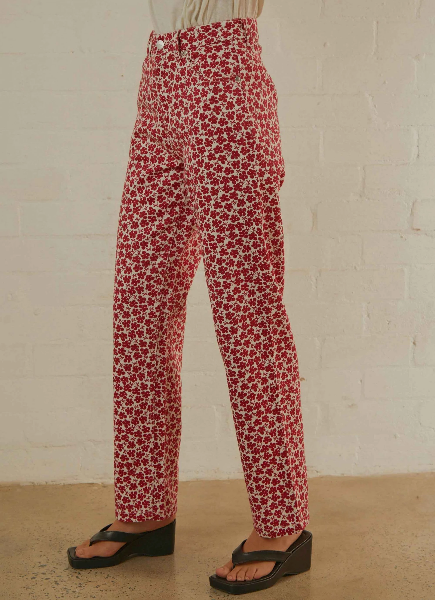Afends Shelby Hemp Print Wide Leg Pant - Red 4 Afends Shelby Hemp Print Wide Leg Pant - Red