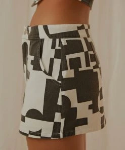 Peppermayo Exclusive New York Times Mini Skirt - Black And White Geo New & Most Loved