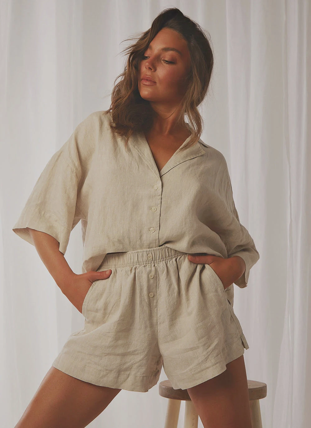 Nude Lucy Nude Linen Lounge Short - Natural New Bottoms 1 Nude Lucy Nude Linen Lounge Short - Natural New Bottoms