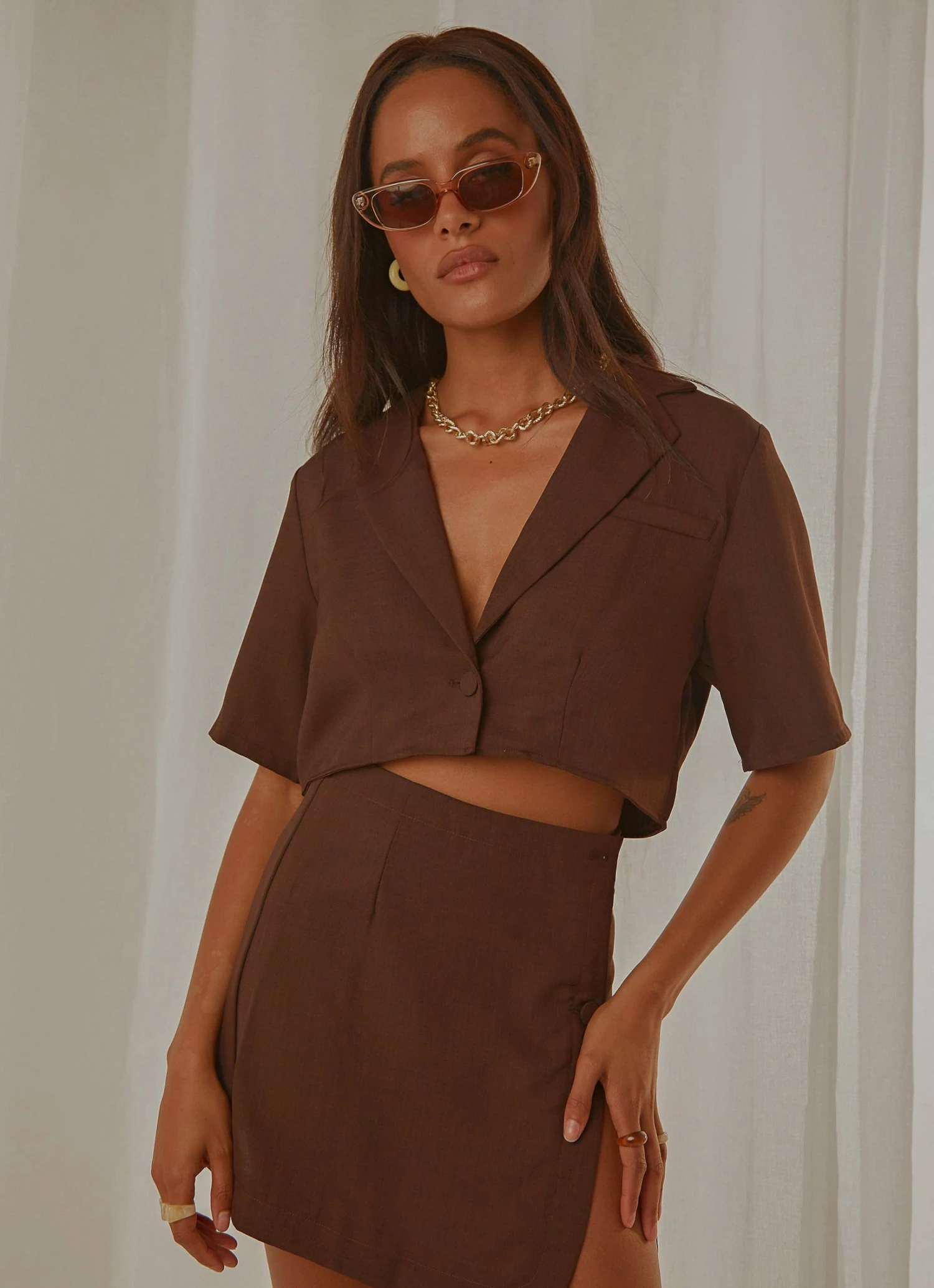Peppermayo Exclusive New York City Cropped Blazer - Choc Brown 1 Peppermayo Exclusive New York City Cropped Blazer - Choc Brown
