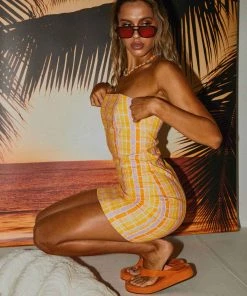 Peppermayo Exclusive Girls Lunch Tube Linen Mini Dress - Splice Check New & Most Loved