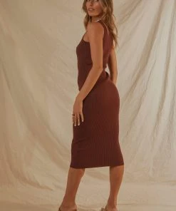 Peppermayo On Replay Knit Midi Dress - Choc Brown New & Most Loved
