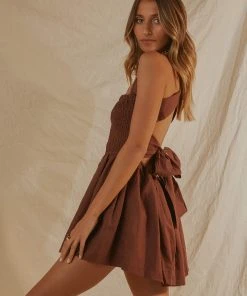 Peppermayo Exclusive European Towns Linen Mini Dress - Choc Brown New & Most Loved 10 Peppermayo Exclusive European Towns Linen Mini Dress - Choc Brown New & Most Loved