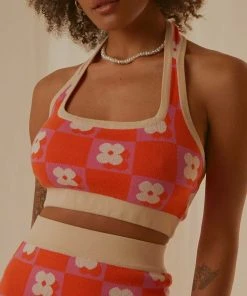 Peppermayo Exclusive New & Most Loved Flower Market Knit Halter - Orange Mod Floral