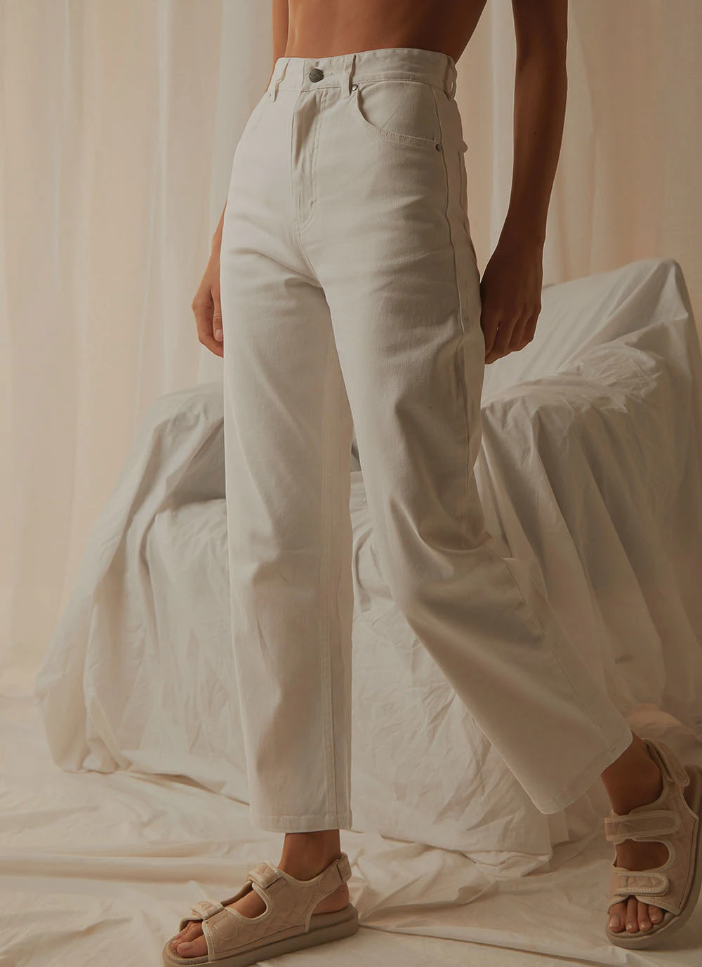 Afends Shelby - Hemp High Waist Wide Leg Jean - White 1 Afends Shelby - Hemp High Waist Wide Leg Jean - White