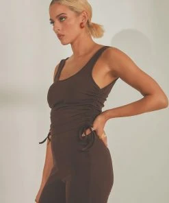 4th & Reckless New & Most Loved Annoushka Ruched Side Top - Chocolate Rib Jersey 6 4th & Reckless New & Most Loved Annoushka Ruched Side Top - Chocolate Rib Jersey