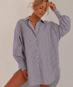 Peppermayo Liasons Oversized Shirt - Blue Stripe New & Most Loved