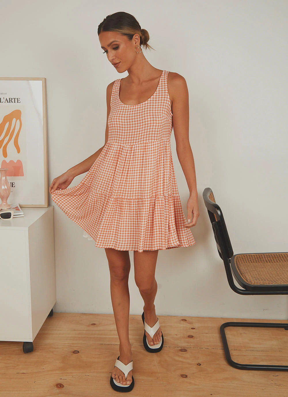 Peppermayo Facing The Sun Mini Dress - Peach Gingham New Dresses 1 Peppermayo Facing The Sun Mini Dress - Peach Gingham New Dresses