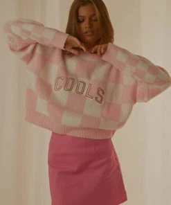 Cools Club New & Most Loved College Knit - Pink Checkerboard