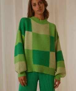 Peppermayo Exclusive Tulum Nights Knit Jumper - Green Patchwork New & Most Loved 7 Peppermayo Exclusive Tulum Nights Knit Jumper - Green Patchwork New & Most Loved