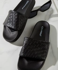 Superga New & Most Loved 1908 Slides Woven Leather - 005 Black