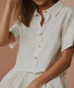 Peppermayo Exclusive Slumber Linen Crop Shirt - White New & Most Loved