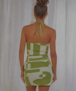Peppermayo Exclusive New & Most Loved The Groove Knit Halter Dress - Lime Geo