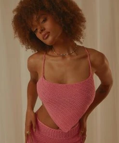 Peppermayo Exclusive New & Most Loved Cancun Crochet Halter Top - Pink