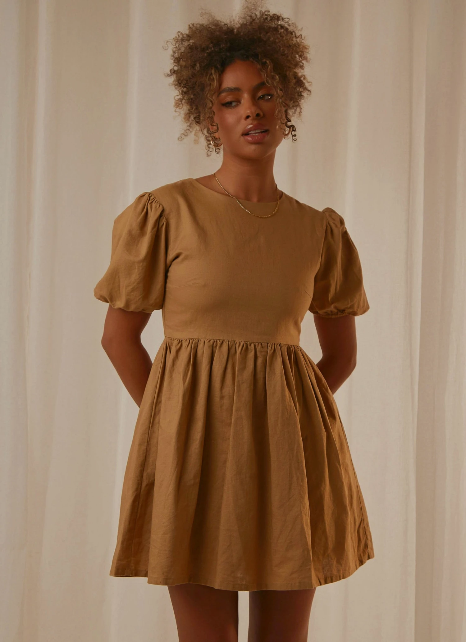 Nude Lucy Nima Linen Mini Dress - Oak 1 Nude Lucy Nima Linen Mini Dress - Oak