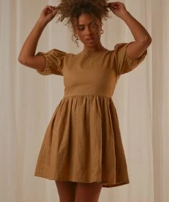 Nude Lucy Nima Linen Mini Dress - Oak 7 Nude Lucy Nima Linen Mini Dress - Oak