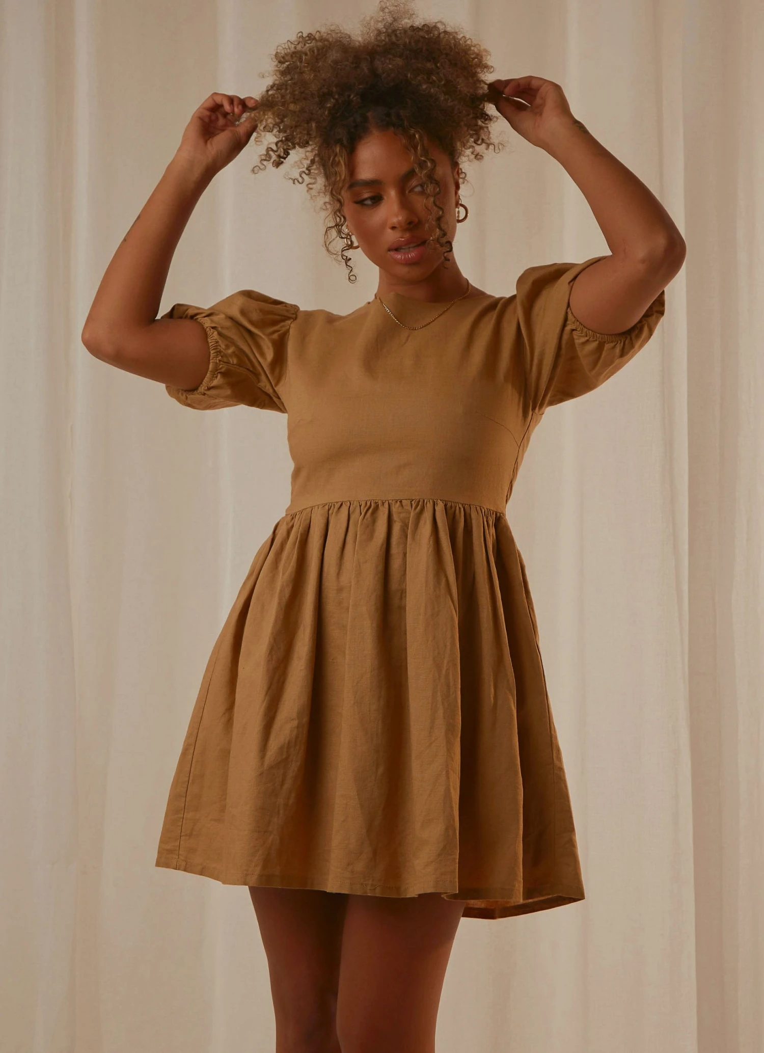 Nude Lucy Nima Linen Mini Dress - Oak 3 Nude Lucy Nima Linen Mini Dress - Oak