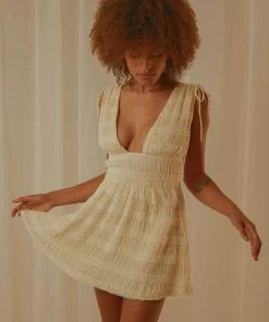 Peppermayo Exclusive Heartbreak Hotel Ruched Mini Dress - Creme