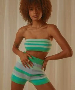 Peppermayo Exclusive New & Most Loved Sweet Talker Knit Crop Top - Blue Stripe