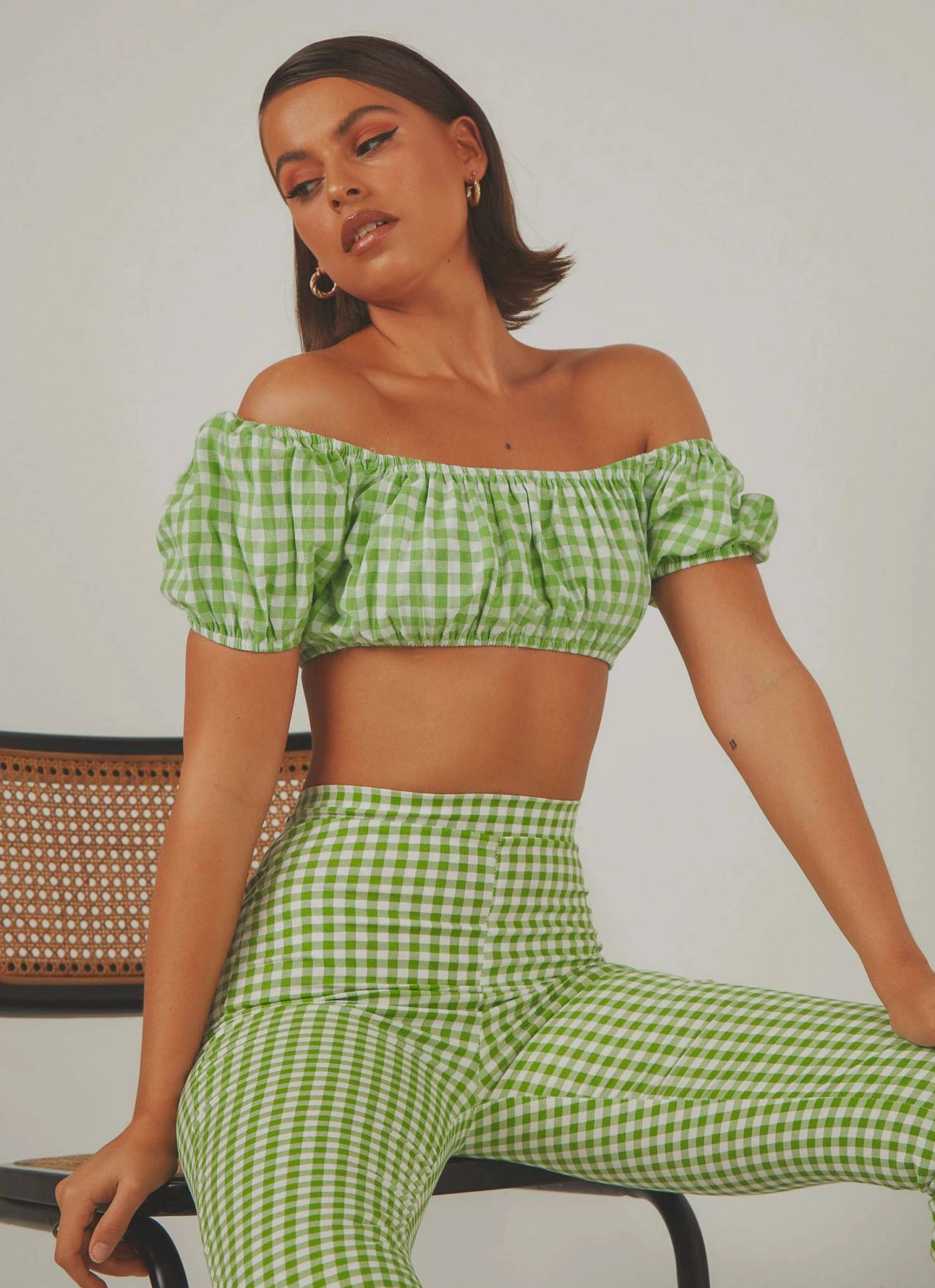 Peppermayo Exclusive Les Deux Crop Top - Green Gingham New & Most Loved 2 Peppermayo Exclusive Les Deux Crop Top - Green Gingham New & Most Loved