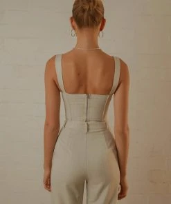 Peppermayo Exclusive Mia Suit Bustier - Stone Pinstripe - Pre-Order 10 Peppermayo Exclusive Mia Suit Bustier - Stone Pinstripe - Pre-Order