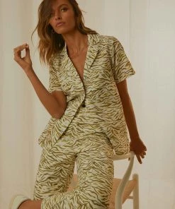 Cools Club New & Most Loved Safari Crop Shirt - Herb Zebra