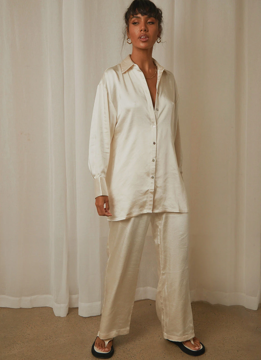 4th & Reckless Leo Shirt - Cream Satin New Tops 4 4th & Reckless Leo Shirt - Cream Satin New Tops