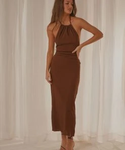Peppermayo Exclusive Avoca Halter Maxi Dress - Choc Brown 9 Peppermayo Exclusive Avoca Halter Maxi Dress - Choc Brown