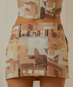 Peppermayo Exclusive On The Edge Mini Skirt - Neutral Film Graphic New & Most Loved